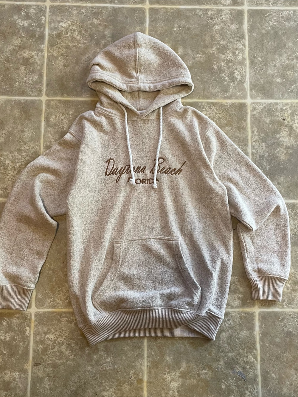 comfortview Cream Teddy Hoodie with Brown Script Logo